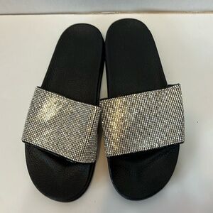 Bling Slides.  Silver/Black. Size US 11. EU 42